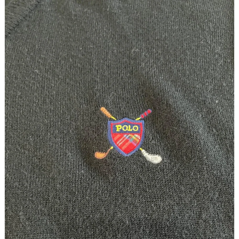 Polo Ralph Lauren Vintage 100%‎ Cashmere Golf Sweater Mens XL V Neck Embroidered